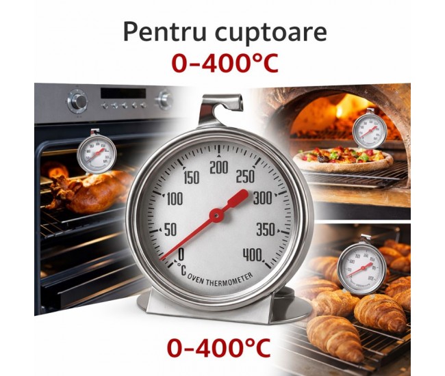 Termometru Metalic Analog pentru Cuptor 0–400 grade Celsius – Masurare Temperatura Aer | DALBI