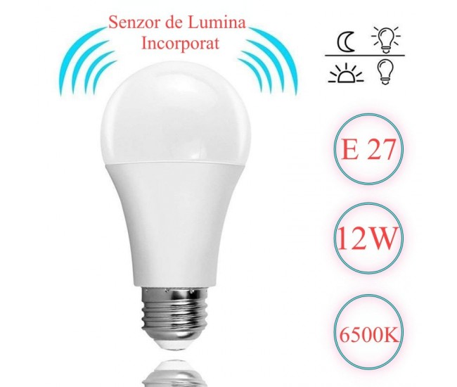 Bec cu LED si Senzor de Lumina E27-12W-6500K