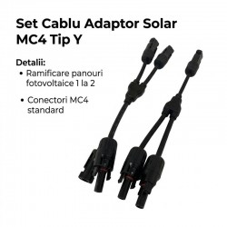 Set Cablu Adaptor Solar MC4 Tip Y, Conector Ramificare pentru Panouri Fotovoltaice, 1000V, Compatibil 4-6 mm²