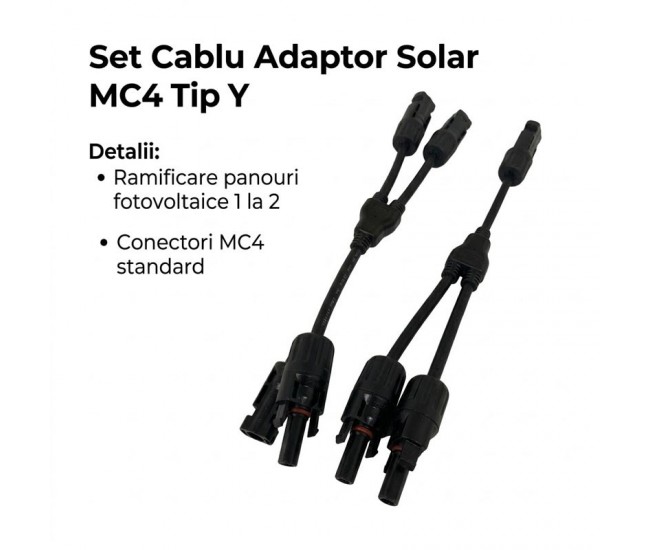 Set Cablu Adaptor Solar MC4 Tip Y, Conector Ramificare pentru Panouri Fotovoltaice, 1000V, Compatibil 4-6 mm²