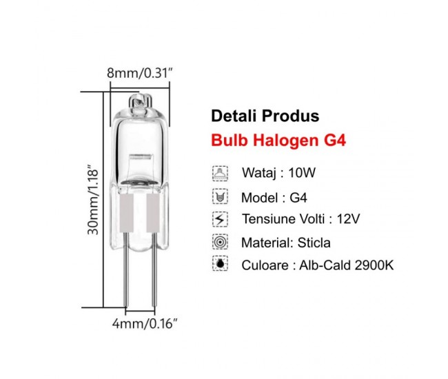 Bec Halogen Bulb GU4,12V - 10W
