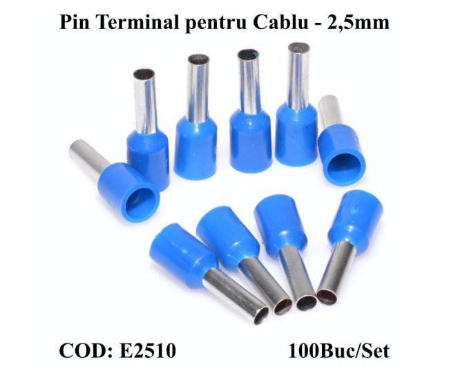 Pin Terminal de Cablu E2510 Albastru, 100Buc/Set