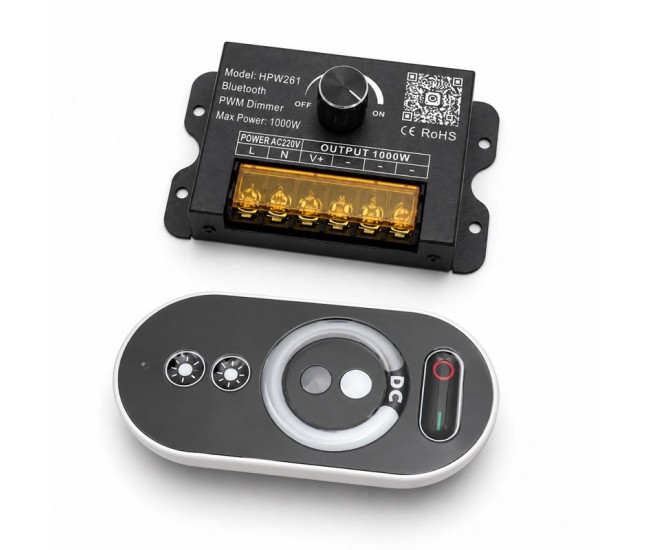 Controler Banda LED Monocolor 220V 1000W Bluetooth cu Telecomanda RF si Reglaj Manual HPW251