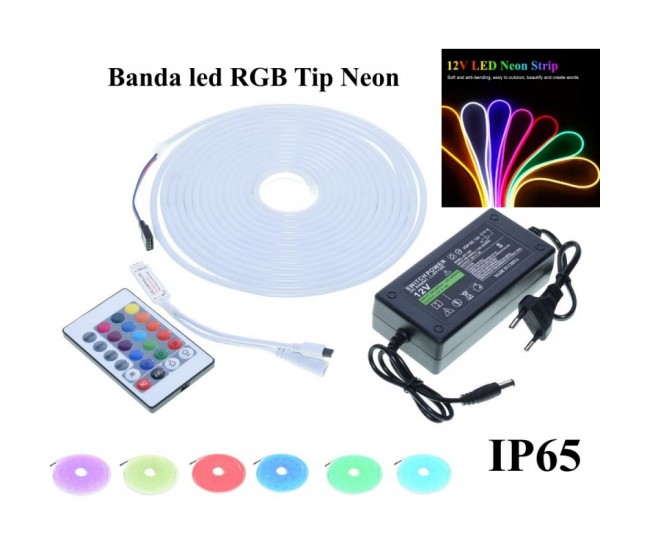 Kit Banda Led Flexibil RGB 12V, Lumina Neon 5m
