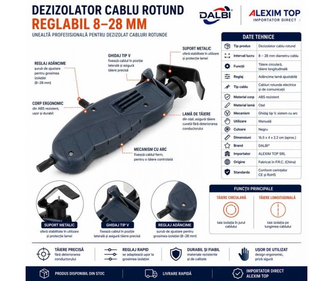 Dezizolator cablu rotund reglabil 8-28mm DALBI