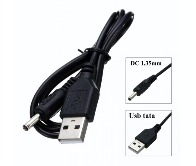 Cablu Alimentare USB Tata la DC Tata 1,35mm/0,6m