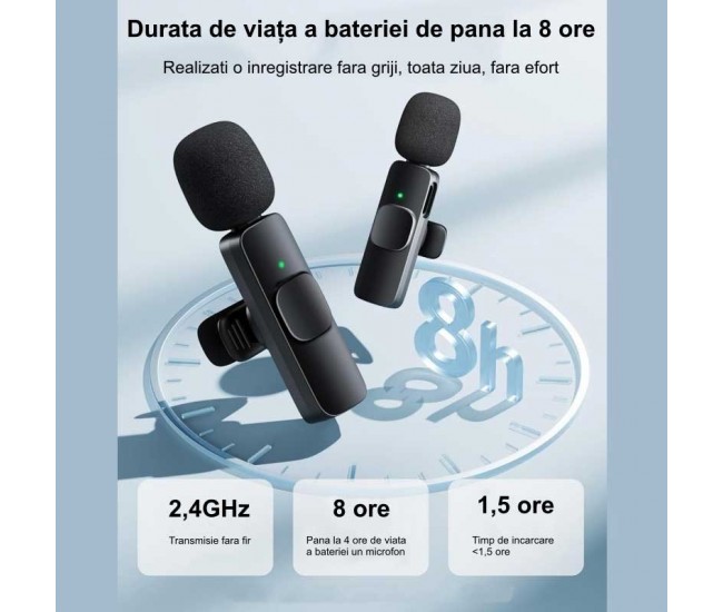 Microfon Dublu Wireless K9 Prof de Lavariera - Tip C / iPhone