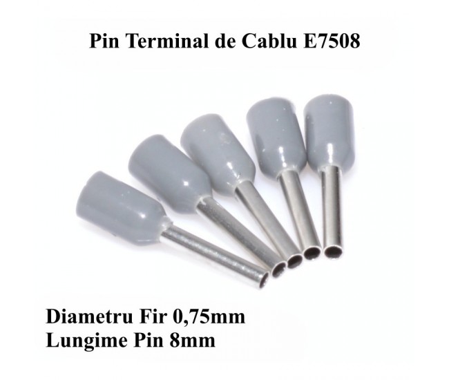 Pin Terminal de Cablu E7508 Gri, 100Buc/Set