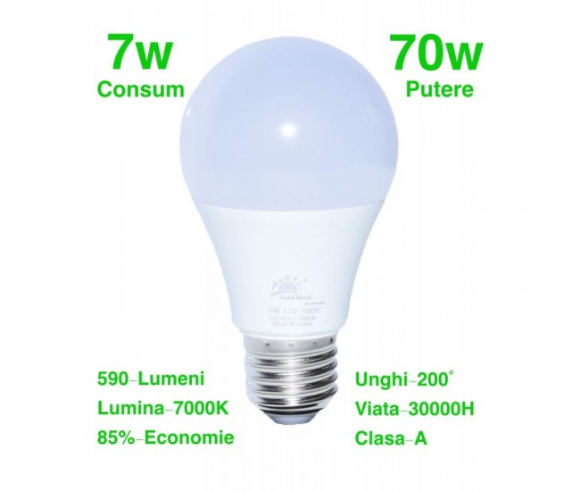 Bec Led 7W/7000K cu E27