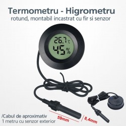 Termometru - Higrometru Digital HT-3 Incastrabil cu Sonda si Afisaj LCD