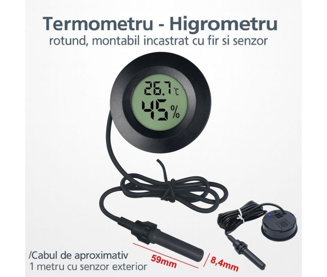 Termometru - Higrometru Digital HT-3 Incastrabil cu Sonda si Afisaj LCD