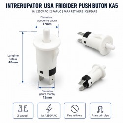 Intrerupator Usa Frigider Push Buton KA5 1A 250V AC fara Retinere DALBI