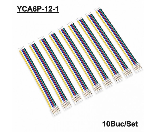Conector Banda LED SMD RGB+CCT 12mm 6 Pini cu Cablu 10cm Set 10 Buc YCA6P-12-1 DALBI