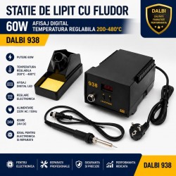 Stație de lipit cu fludor 60W reglaj digital temperatură 200-480°C DALBI 938