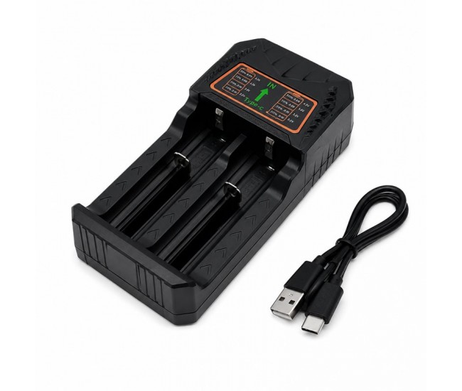 Incarcator Universal pentru Acumulatori Li-ion 2 Sloturi 18650 USB Type-C DALBI