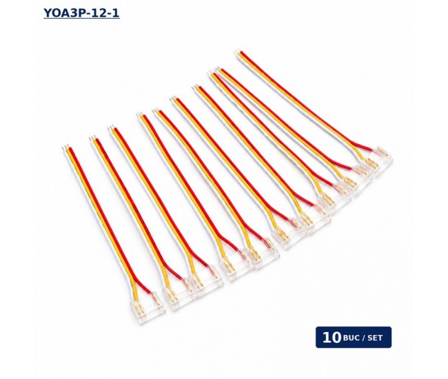 Conector Banda LED COB Monocolor 12mm 3 Pini cu Cablu 10cm Set 10 Buc YOA3P-12-1 DALBI