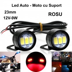 Led Auto 23mm cu Suport / 12V - 9W / ROSU, 2 Buc/Set Led Auto 23mm cu Suport / 12V - 9W / ROSU, 2 Buc/Set