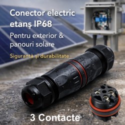 Conector Electric Etans M20 IP68, 3 Pini Waterproof pentru Sisteme Solare si Led (Set 10buc)