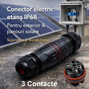 Conector Electric Etans M20 IP68, 3 Pini Waterproof pentru Sisteme Solare si Led (Set 10buc)
