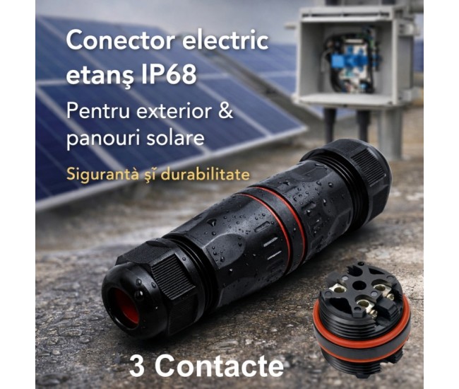 Conector Electric Etans M20 IP68, 3 Pini Waterproof pentru Sisteme Solare si Led (Set 10buc)