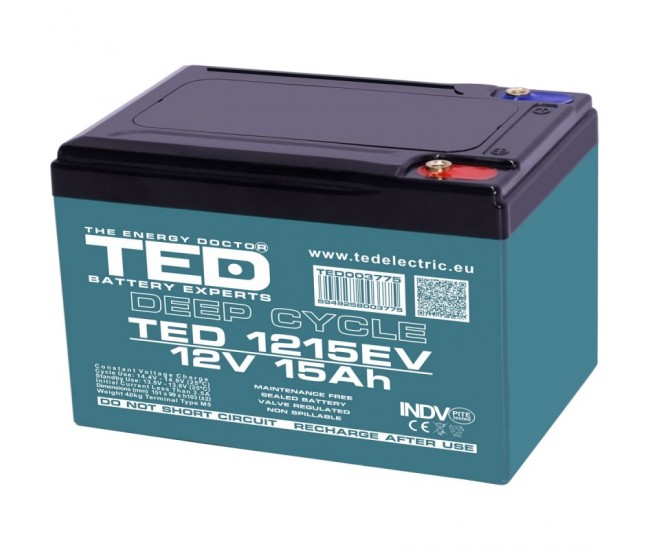 Acumulator 12V 15Ah Deep Cycle plumb-acid pentru scutere electrice, UPS si aplicatii industriale