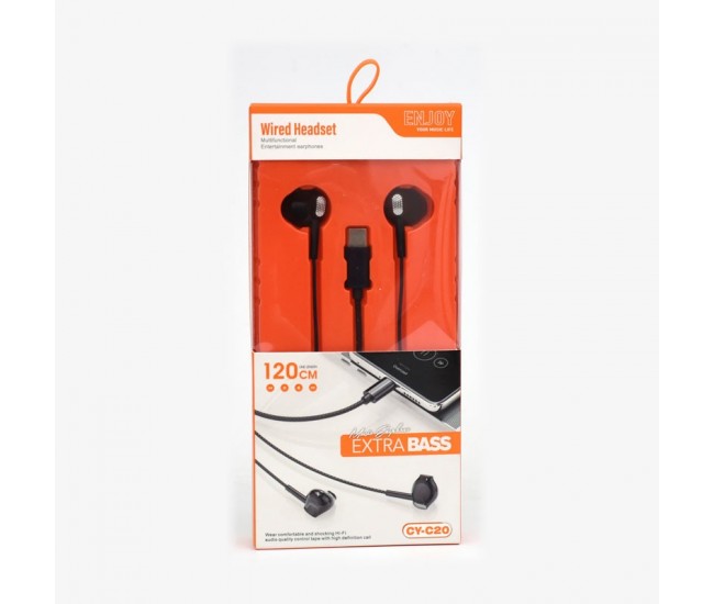 Casti USB-C cu Microfon, Fara Dopuri, Negre CY-C20