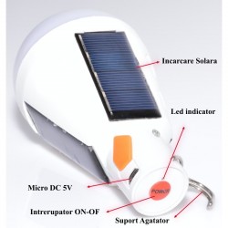 Bec Led 12W cu Incarcare Solara + DC 5V Bec Led 12W cu Incarcare Solara + DC 5V