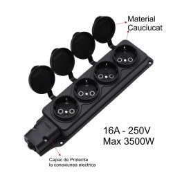Cap de Prelungitor cu 4 Prize si Capac din Cauciuc, 3500W Cap de Prelungitor cu 4 Prize si Capac din Cauciuc, 3500W