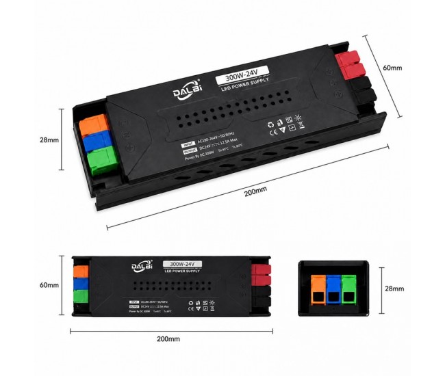 Sursa Alimentare LED 24V 300W 12.5A Slim cu Conectare Rapida Push-In DALBI