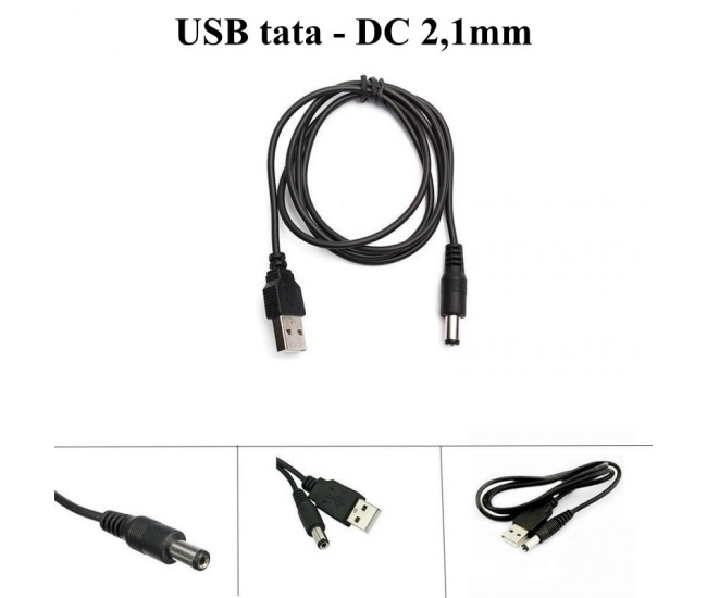 Cablu Alimentare USB Tata la DC Tata 2,1mm/0,6m