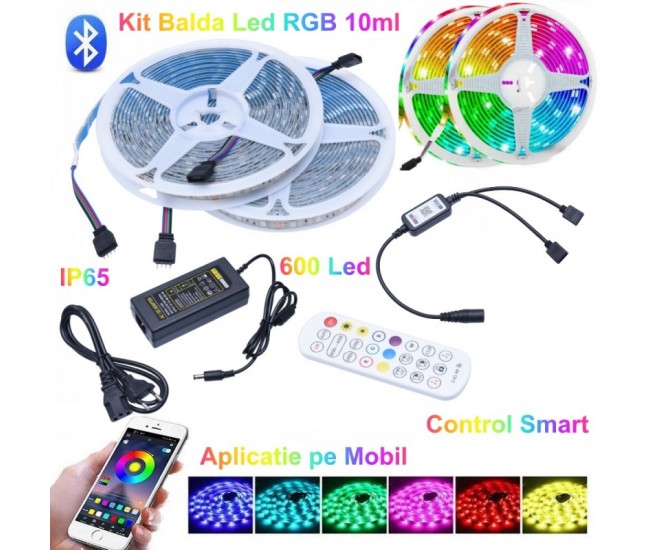 Kit Banda Led 5050 RGB IP65 / 10m cu Bluetooth + Telecomanda