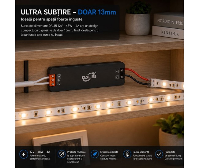Sursa Alimentare LED 12V 48W 4A Ultra Slim 13mm DALBI