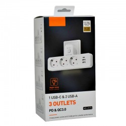 Triplu Stecher Multifunctional cu 2 x Usb QC3.0 - 1PD 20W si Lumina de Veghe Triplu Stecher Multifunctional cu 2 x Usb QC3.0 - 1PD 20W si Lumina de Veghe