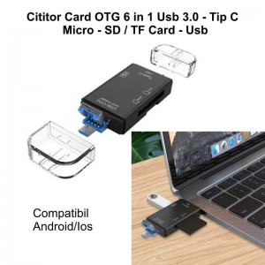 Cititor de Card OTG 6 in 1 cu USB 3.0 - Micro - Tip C - TF/SD Card