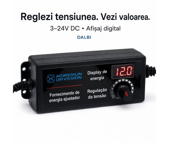 Alimentator Reglabil 3-24V DC 5A cu Afisaj Digital, Mufa 5,5x2,1mm DALBI