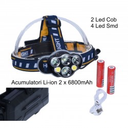Lanterna de Cap 4+2 Led și 2 Acumulatori 3,7V LI-ION Lanterna de Cap 4+2 Led și 2 Acumulatori 3,7V LI-ION