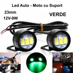 Led Auto 23mm cu Suport / 12V - 9W / VERDE, 2Buc/Set Led Auto 23mm cu Suport / 12V - 9W / VERDE, 2Buc/Set
