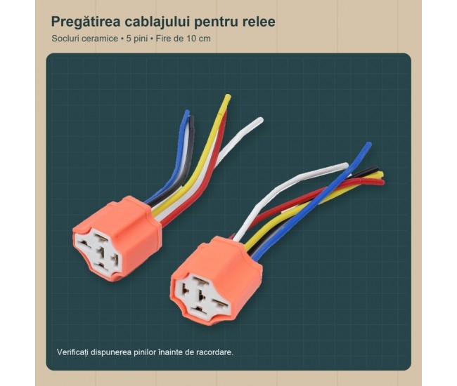 Set 2 Socluri Ceramice pentru Relee Auto cu 5 Pini si Fire de 10 cm