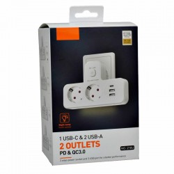 Dublu Stecher Multifunctional cu 2 x Usb QC3.0 - 1PD 20W si Lumina de Veghe Dublu Stecher Multifunctional cu 2 x Usb QC3.0 - 1PD 20W si Lumina de Veghe