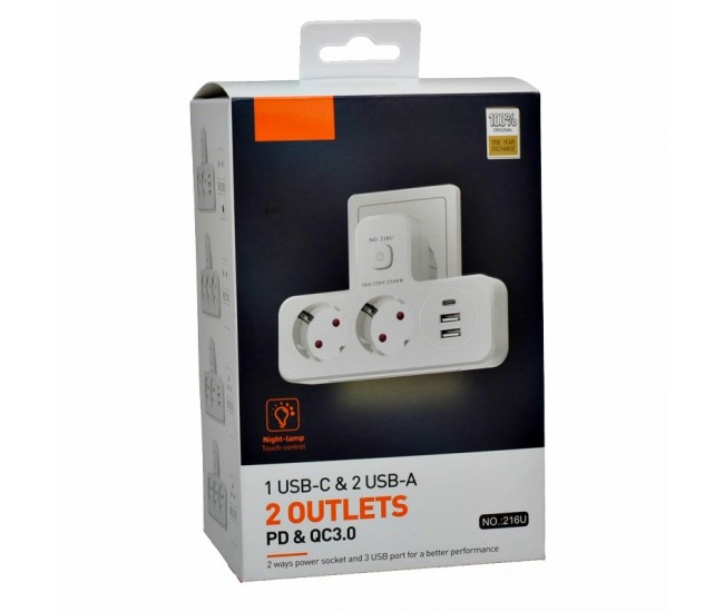 Dublu Stecher Multifunctional cu 2 x Usb QC3.0 - 1PD 20W si Lumina de Veghe