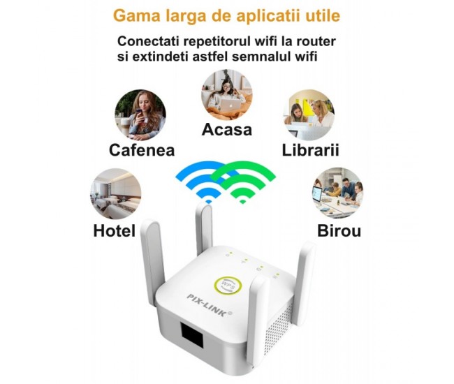 Extender Wireless N 4 Antene 300Mbps, Dinamic Pix-Link WPS / WR24Q