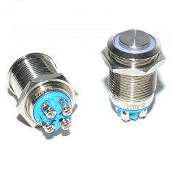 Push Metalic 16mm cu Led Rosu si Retinere 220V Push Metalic 16mm cu Led Rosu si Retinere 220V
