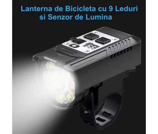 Lanterna de Bicicleta cu 9 Leduri si Senzor de Lumina L-S75