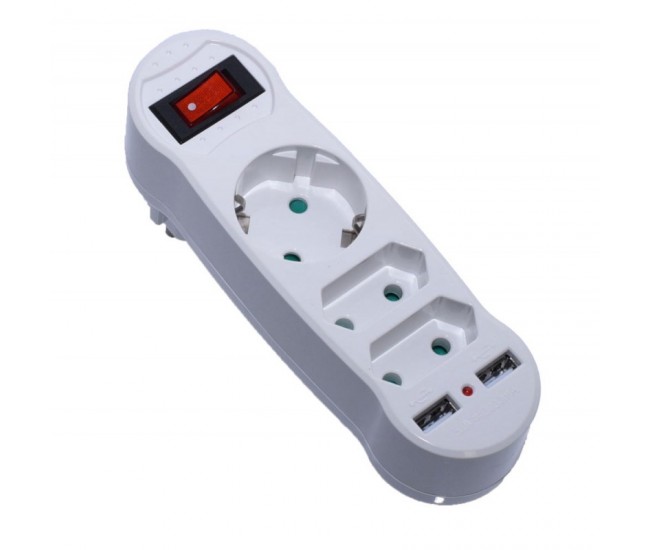 Triplu Stecher 2+1 cu 2 Usb si Intrerupator