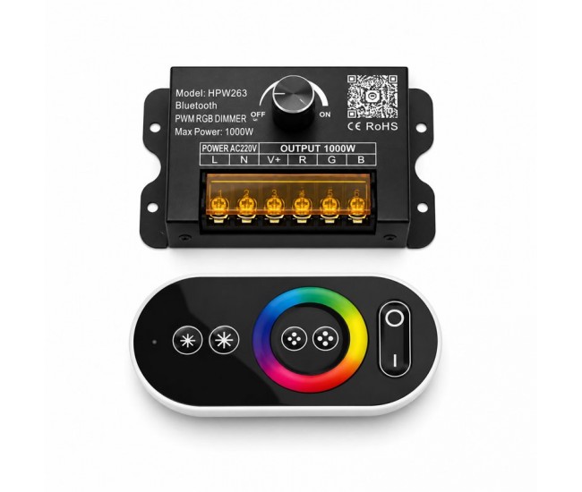 Controler Banda LED RGB 220V 1000W Bluetooth cu Telecomanda RF si Reglaj Manual HPW263