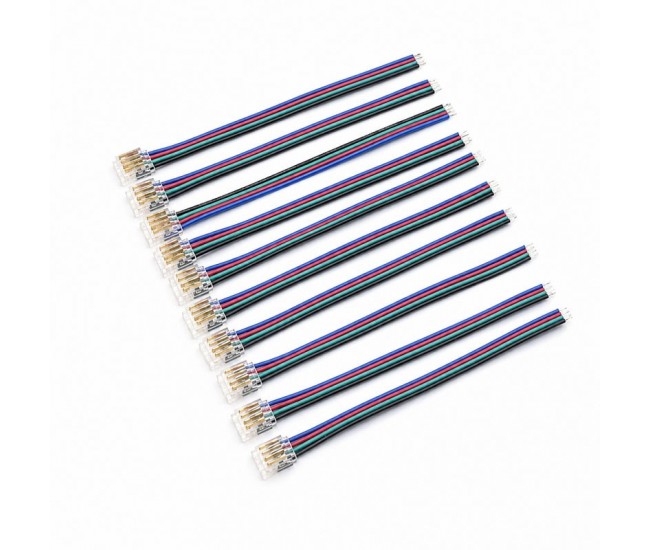 Conector Banda LED SMD RGB 8mm 4 Pini cu Cablu 10cm Set 10 Buc YCA4P-8-1 DALBI
