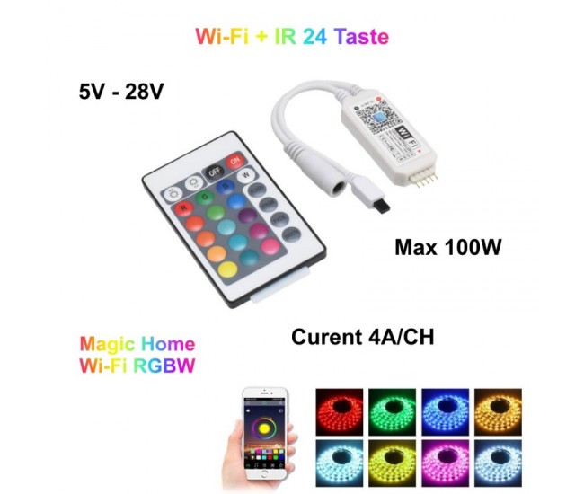 Controler Smart Magic Wifi Led RGBW + Telecomanda 24