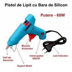 Pistol de Lipit 60W cu Bara Silicon 11mm / HJ025 Pistol de Lipit 60W cu Bara Silicon 11mm / HJ025