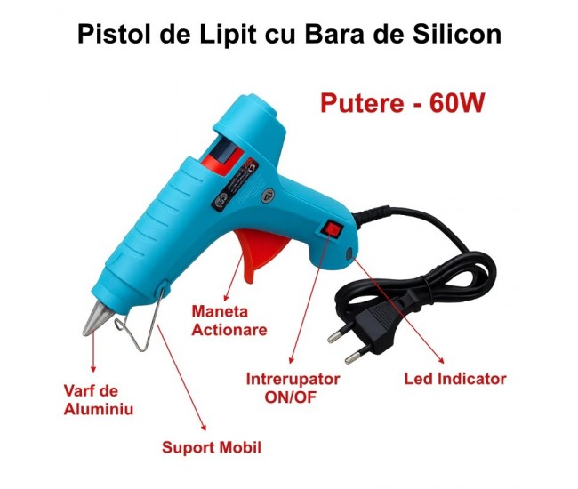 Pistol de Lipit 60W cu Bara Silicon 11mm / HJ025