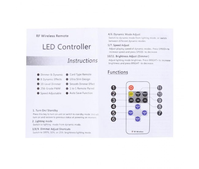 Controler Banda Led Monocolor, RF Wireless 11Taste